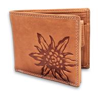 Pixelstudio Portefeuille en cuir pour homme avec cerf. Portefeuille pour homme comme cadeau de chasse pour chasseur. Portefeuille en cuir pour homme, Motifs edelweiss, 12 x 9,5 cm