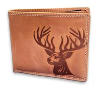 Pixelstudio Portefeuille en cuir pour homme - Cadeau pour les chasseurs et les alpinistes - Portefeuille en cuir pour homme - Porte-monnaie cerf et edelweiss, Cerf., 12 x 9,5 cm, Vintage