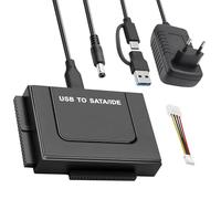 Pixelure Adaptateur Disque dur USB3.1 6Gbps pour 2.5"/ 3.5" HDD/SSD, Convertisseur SATA et IDE Adaptateur de Disque dur IDE/SATA pour Windows avec SATACâble/Câble USB/Alimentation 12V 2A