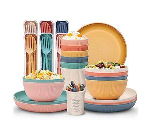 PIXESTT 61 Pièces Vaisselle Camping, Un Ensemble D'Ensemble De Pique-Nique Contient 61 Vaisselle, 6 Couleurs De Kit Pique Nique Conviennent Aux Repas En Famille, Aux Pique-Niques Et Au Camping.