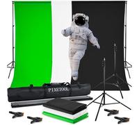 PIXETOOL Fond Vert (1,8m x 2,8m) avec Support (2m x 2m) - Green Screen | Toile de Fond Photo - Toiles de Studio Photo et Éclairage - Écran de Projection - Video Photographie Streaming Gaming