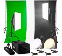 PIXETOOL Kit Studio Photo et Éclairage - Softbox - Écran de Projection - Fond Vert (2,8x1,8M) avec Support (2x2m) -3X Toile de Fond Photo - Green Screen - Lampe Lumiere Photographie Streaming Gaming