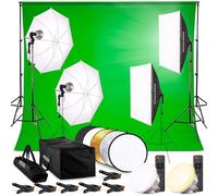 PIXETOOL Kit Studio Photo et Éclairage - Softbox - Écran de Projection - Fond Vert (3 x 3 m) avec Support (3 x 2,6 m) - Toile de Fond Photo, Green Screen, Lampe Lumiere Photographie Streaming