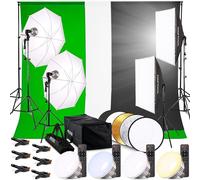 PIXETOOL Kit Studio Photo et Éclairage - Softbox - Écran de Projection - Fond Vert avec Support (3m x 3m) -3X Toile de Fond Photo - Green Screen - Lampe - Lumiere -Photographie Streaming Gaming Jeu