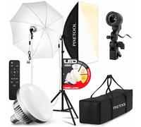 PIXETOOL Softbox Kit Studio Photo et Éclairage - 1 Softbox 50x70 cm, Parapluie Photographie, LED Lampe Photo 4800 Lumens 3000-6000K - Eclaraige Light - Lumiere Video Streaming Gaming