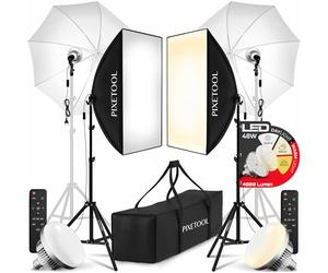 PIXETOOL Softbox Kit Studio Photo et Éclairage - 2 Softbox 50x70 cm, 2 Parapluie Photographie, 2 LED Lampe Photo 4800 Lumens 3000-6000K - Eclaraige Light - Lumiere Video Streaming Gaming