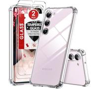 PIXFAB Coque transparente pour Samsung Galaxy S24 FE avec 2 films de protection d'écran en verre trempé, antichoc [ultra fin] résistant aux rayures en gel de silicone [Coque de protection] Coque pour