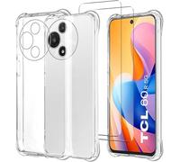 PIXFAB Coque transparente pour TCL 60R 5G / TCL 60 5G avec 2 films de protection d'écran en verre trempé, résistant aux chocs [ultra fin] résistant aux rayures en gel de silicone [coque de protection