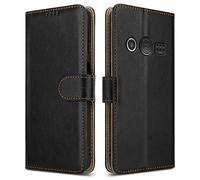 PIXFAB Étui de téléphone en cuir pour Doro 1380, fermeture magnétique, protection complète, étui portefeuille [emplacements pour cartes] et [béquille] pour Doro 1380 - Noir