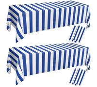 PIXHOTUL 4 Nappes Rayées Bleu Marine Et Blanc Nappe Nautique Rayures Bleues Décorations De Table en Plastique pour Une Fête sur Le Thème De L'océan, 1er Anniversaire d'un Garçon, 130 X 220cm