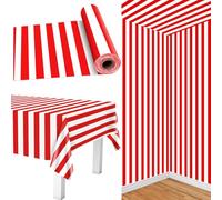 PIXHOTUL Rouleau de Nappe de Carnaval de 30 m de Long - Rayures Rouges et Blanches - Nappe en Plastique Rouge - Décorations de fête sur Le thème du Carnaval - pour Anniversaire, soirée cinéma