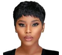 Pixie Coup Wig Hair Human 3 pouces Broisses courtes pour les femmes noires cheveux humains Look naturel sans glue Pixie Coup Wig Lace Perruque avant avec frange droite courte coiffure humai