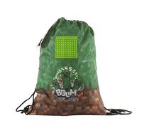 PIXIE CREW Minecraft Sac à dos en Corde Facile à Plier avec Cordon Longue Poche Intérieur avec Fermeture Éclair et Panneau en Silicone Personnalisable +30 Petits Pixels Noirs, vert