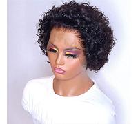 Pixie Cut Wig 6 Pouces Brésiliens Cheveux Humains Courts Bouclés Perruques Dentelle Transparente 150% Densité T Part Lace Front Perruque de for Femmes(T Part Free Part)