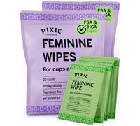 Pixie - Lingettes Intimes Jetables - Biodégradables, pH Équilibré - Parfaites en Déplacement et Toilettes Publiques - Nettoyage Coupes et Disques Menstruels - 40 Lingettes