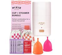 Pixie Menstrual Cup Sterilizer + Large & Small Pixie Cup - Kill 99.9% of Germs with Menstrual Cup Cleaner Steamer Solution - Period Cup Sterilizer Works in 3 Minutes! Compact Size & Travel Portable