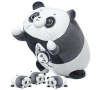 PixieCrush Ensemble de jouets en peluche Panda avec chiots - Matériau en peluche super doux - Comprend maman panda avec 4 chiots amovibles - Noir et blanc - Jouet parfait pour les filles