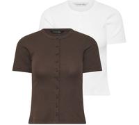 PixieGirl Petite PixieGirl Petite Brown Short Sleeve Ribbed Button Front Tops 2 Pack