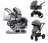 Pixini Poussette 3 en 1 KALANI, Trio, Enfant, Siège Auto, Accessoires (Gris)