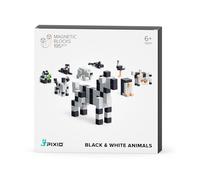 PIXIO Cubes magnétiques - Animaux noirs et blancs - Cubes magnétiques de construction dans le style Pixel Art - Figurines d'animaux - Jouets pour enfants - Blocs de construction - Jouets