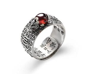 PiXiu Bouddhiste Coeur Sutra Anneau Feng Shui Anneau Ouverture Réglable Mantra Amulette Protection Richesse Chance Anneau Cadeau pour Hommes Anneau de Crapaud pour Hommes Femmes