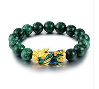 Pixiu Pi Yao Feng Shui Perles Bracelets Vert Jade Bonne Chance Amulette Chanceux d'or changeant de Couleur breloque Attirer la Richesse Cadeaux Bijoux Argent pour Hommes Unisexe,12mm
