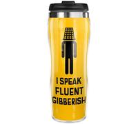 Pixly® I Speak Fluent Gibberish Mug de voyage thermique pour café et thé, capacité de 400 ml, cadeau amusant pour lui, elle, jaune
