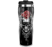 Pixly® Mug isotherme de voyage motif tête de mort et rose, capacité de 400 ml, cadeau amusant pour lui et elle