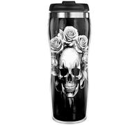 Pixly® Mug isotherme de voyage motif tête de mort et roses, 400 ml, cadeau amusant pour lui et elle