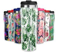 Pixly® Tasse de voyage isotherme avec motif floral et motif tropical - 400 ml - Motif tropical Monsterra