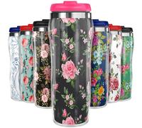 Pixly® Tasse de voyage thermique à motif floral, capacité de 400 ml, fleurs, roses, plantes tropicales, idée cadeau pour la fête des mères, maman, épouse, petite amie, elle (jardin enchanté)