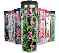 Pixly® Tasse de voyage thermique avec plantes tropicales et fleurs, 400 ml, motif floral - Tropical Oasis Bloom