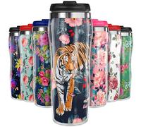 Pixly® Wild Tiger and Roses Mug isotherme de voyage pour café et thé Capacité 400 ml Motif floral