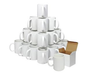 PixMax - 36 Tasses Blanches Personnalisables Revêtues en Polymère avec Boites en Carton pour Impression en Sublimation