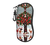 PIXOLE Cas de boîte à lunettes unisexe imprimé fourrure de vache, étui de protection pour lunettes, étui souple de lunettes de soleil, étui à lunettes, Vache Cerf Arbres Noël, taille unique