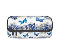 PIXOLE Trousse à crayons noire avec imprimé tête de mort florale pour l'école, le bureau, trousse à crayons pour adultes, Papillons bleus et fleurs blanches., Taille unique, Organiseur de sac