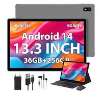 PIXPEAK 2K Tablette 13,3 Pouces, Android 14.0, INCELL 2000 * 1200, 11580mAh/20w, 36GB RAM, 256GB ROM (SD Extensible), 5G WiFi Octa-Core, 13MP+8MP, Tablette avec Clavier ect, Grau (Gris)