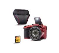 Pixpro AZ405 Bridge 20MP, Zoom X40, Grand Angle 24mm, Full HD 1080p, OIS, LCD 3", Housse + Carte SDHC 32GB U1, Pile AA - Rouge