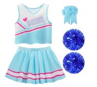 PIXUYE Déguisement Pompom Girl Costume Cheerleader Fille avec Pompons et Chaussettes Barrette Nœud Uniforme de Pompom Girl pour Carnaval Halloween Fêtes,120