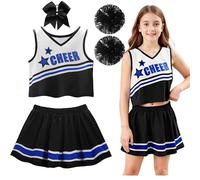 PIXUYE Déguisement Pompom Girl Costume Cheerleader Fille avec Pompons et Chaussettes Barrette Nœud Uniforme de Pompom Girl pour Carnaval Halloween Fêtes,160