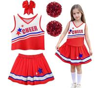 PIXUYE Déguisement Pompom Girl Costume Cheerleader Fille avec Pompons et Chaussettes Barrette Nœud Uniforme de Pompom Girl pour Carnaval Halloween Fêtes，130