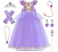 PIXUYE DéGuisement Princess Robe Princess Filles Costume Avec Perruque Couronne Magique Anneau Cosplay Halloween Carnaval Costumes NoëL Anniversaire FêTe Tenues,3-20ans