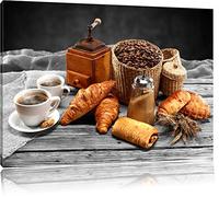 Pixxprint Aromatischer Kaffee mit Croissant ALS Leinwandbild/Größe: 60x40 cm/Wandbild/Kunstdruck/fertig bespannt