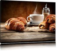 Pixxprint - Art mural encadré - Rétro - Photos - Café - Croissant - 60L x 40L cm - Bois de pin - Matte - Indoor - Chambre d'enfant, Cuisine, Salle de séjour