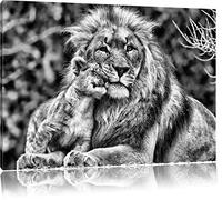 Pixxprint Belle Lion avec Cub Art Toile 100x70cm Murale XXL