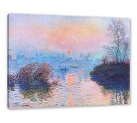 Pixxprint Claude Monet - Coucher de soleil sur la Seine en hiver - Blanc - Dimensions : 80 x 60 cm - Toile tendue - Décoration murale - Pas de poster