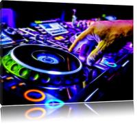 Pixxprint DJ Turntable, Cool Effet Musique Neon Lights, Format: 120x80 sur Toile