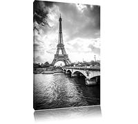 Pixxprint Eiffelturm in Paris Kunst B&W ALS Leinwandbild/Größe: 100x70 cm/Wandbild/Kunstdruck/fertig bespannt