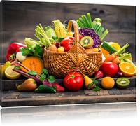 Pixxprint Fruits et légumes Frais dans Le Panier Photo sur Toile | Taille: 80x60 cm | Peinture Murale | Art Print | prêt Couvert