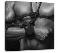 Pixxprint Homme musclé bondage monochrome, taille : 40 x 40 cm, toile sur toile carrée, tableau mural, impression d'art, prête à l'emploi